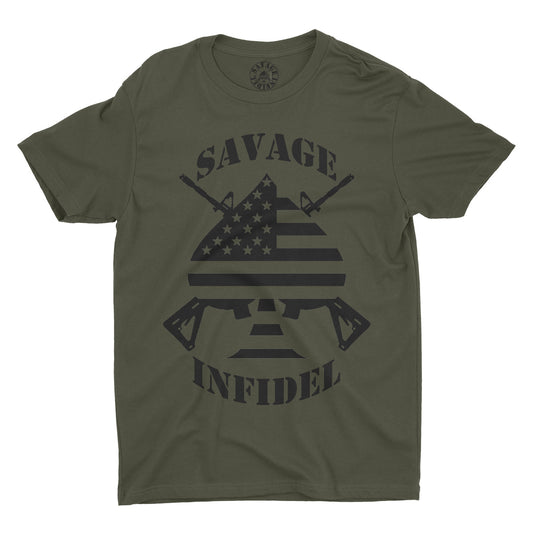 OD Green Shirt with a Black Savage Infidel Logo